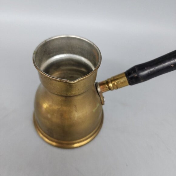 Vintage Brass Turkish Coffee Maker Old Hand Made 1 Cup Wood Handle Small Size - Picture 2 of 7